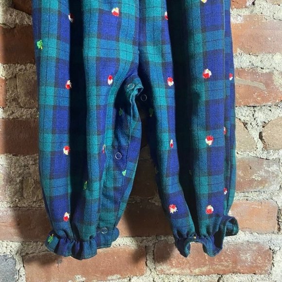 Vintage Glen Plaid Romper Bubble Lace Collar Apple Embroidery 18m - Picture 7 of 12